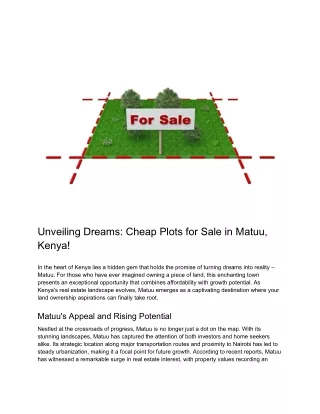 Unveiling Dreams_ Cheap Plots for Sale in Matuu, Kenya
