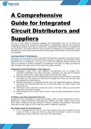 A Comprehensive Guide for Integrated Circuit Distributors and Suppliers