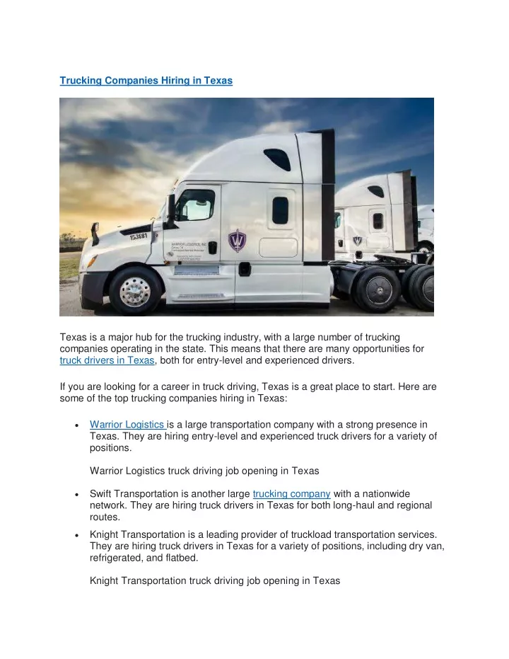 trucking companies hiring in texas