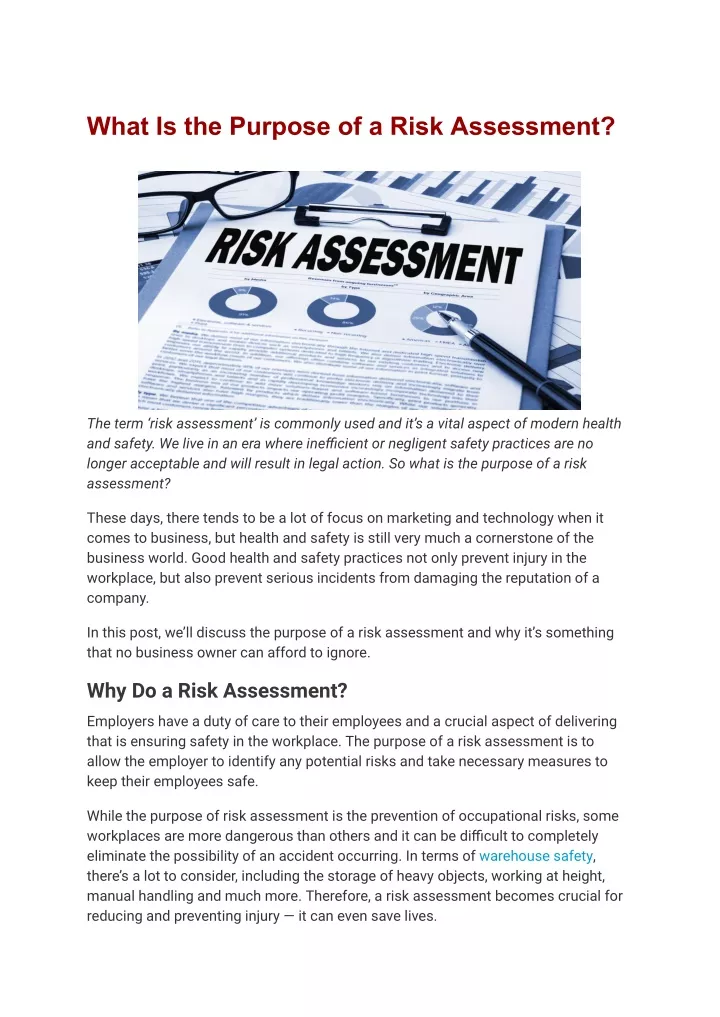 what is the purpose of a risk assessment