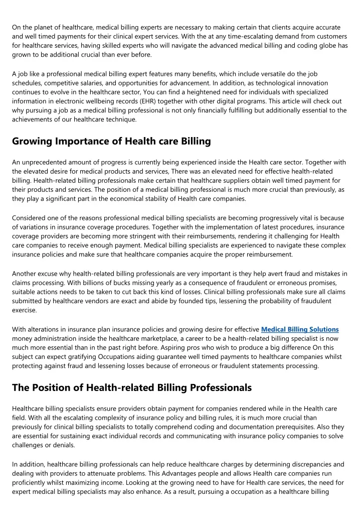 on the planet of healthcare medical billing