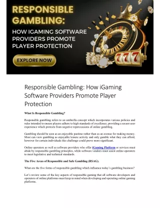 Responsible Gambling How iGaming Software Providers Promote Player Protection