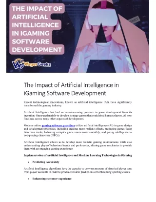 The Impact of Artificial Intelligence in iGaming Software Development