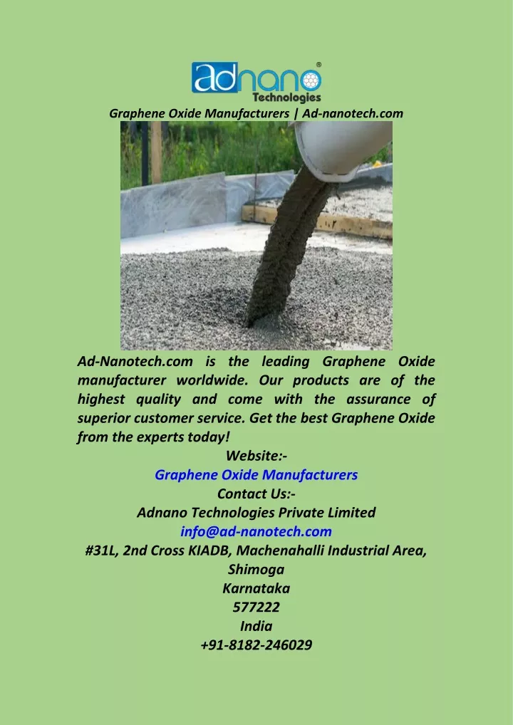 graphene oxide manufacturers ad nanotech com