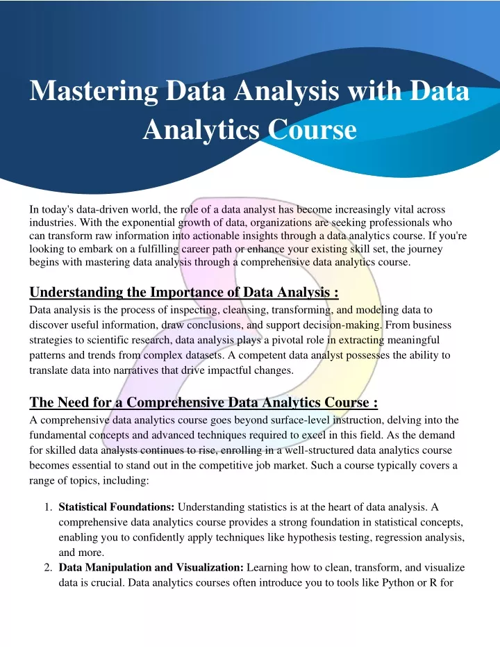 mastering data analysis with data analytics course