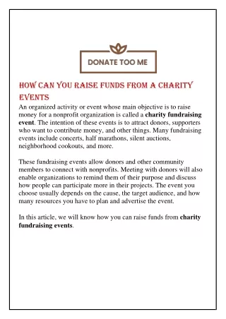 How Can You Raise Funds From A Charity Events