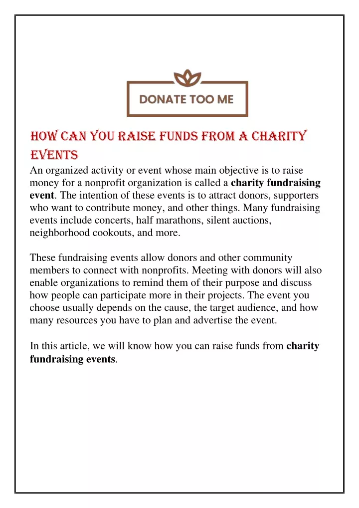 how can you raise funds from a charity events