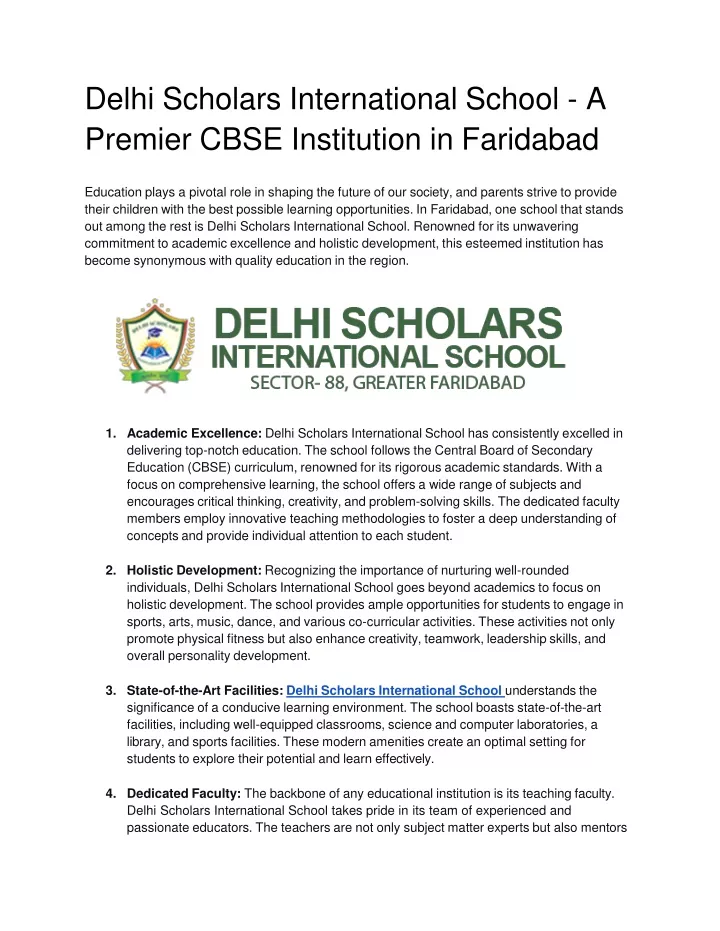 delhi scholars international school a premier cbse institution in faridabad