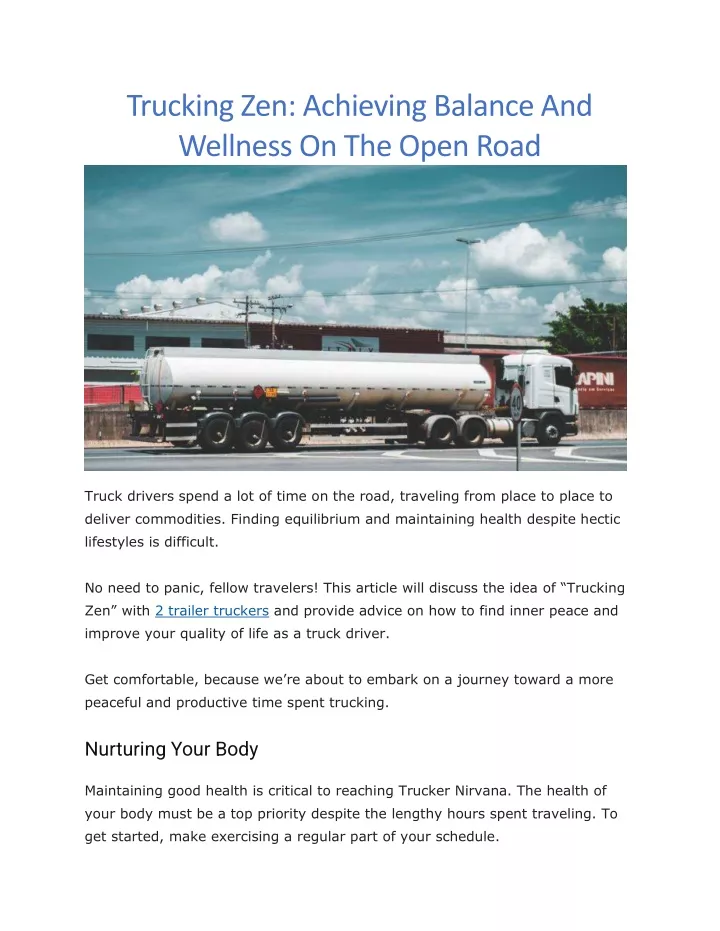 trucking zen achieving balance and wellness