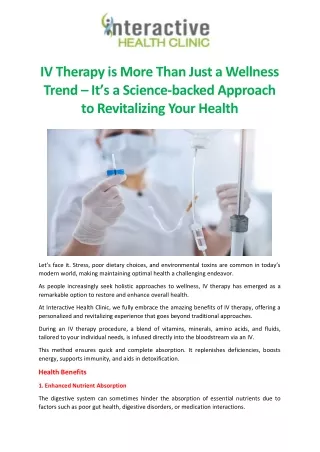 IV Therapy is More Than Just a Wellness Trend – It’s a Science-backed Approach t