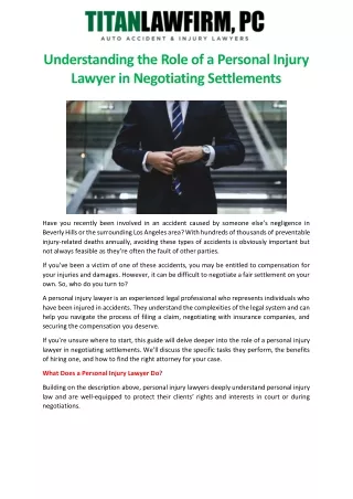 Understanding the Role of a Personal Injury Lawyer in Negotiating Settlements