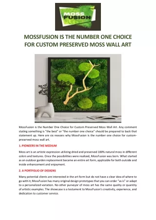MOSSFUSION IS THE NUMBER ONE CHOICE FOR CUSTOM PRESERVED MOSS WALL ART