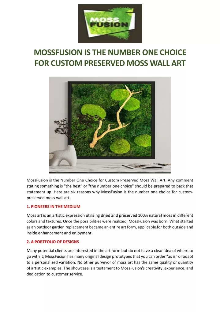 mossfusion is the number one choice for custom