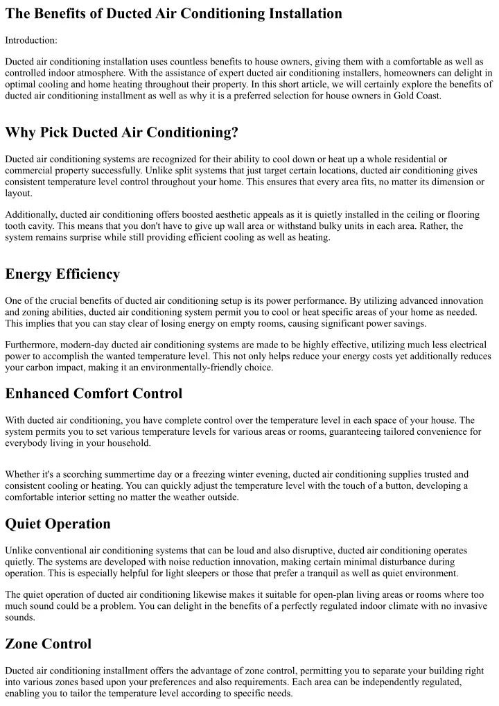 the benefits of ducted air conditioning