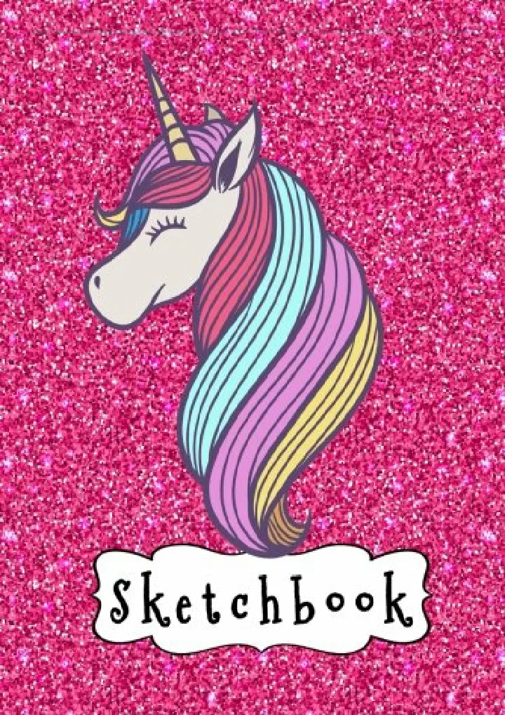 sketchbook cute unicorn on pink glitter effect