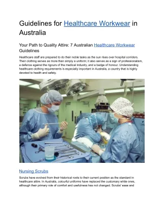 Guidelines for Healthcare Workwear in Australia