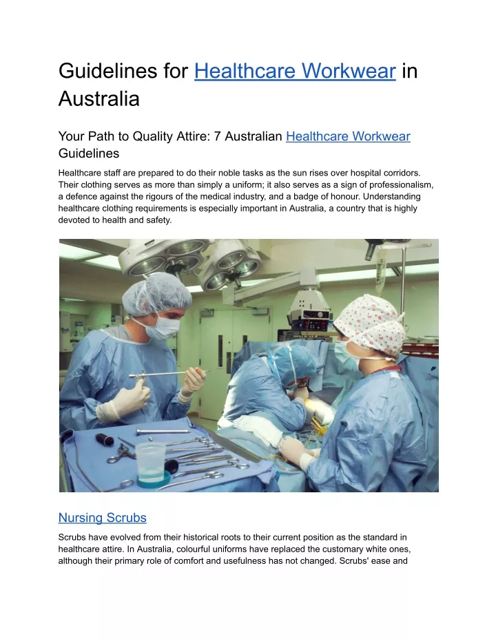 guidelines for healthcare workwear in australia