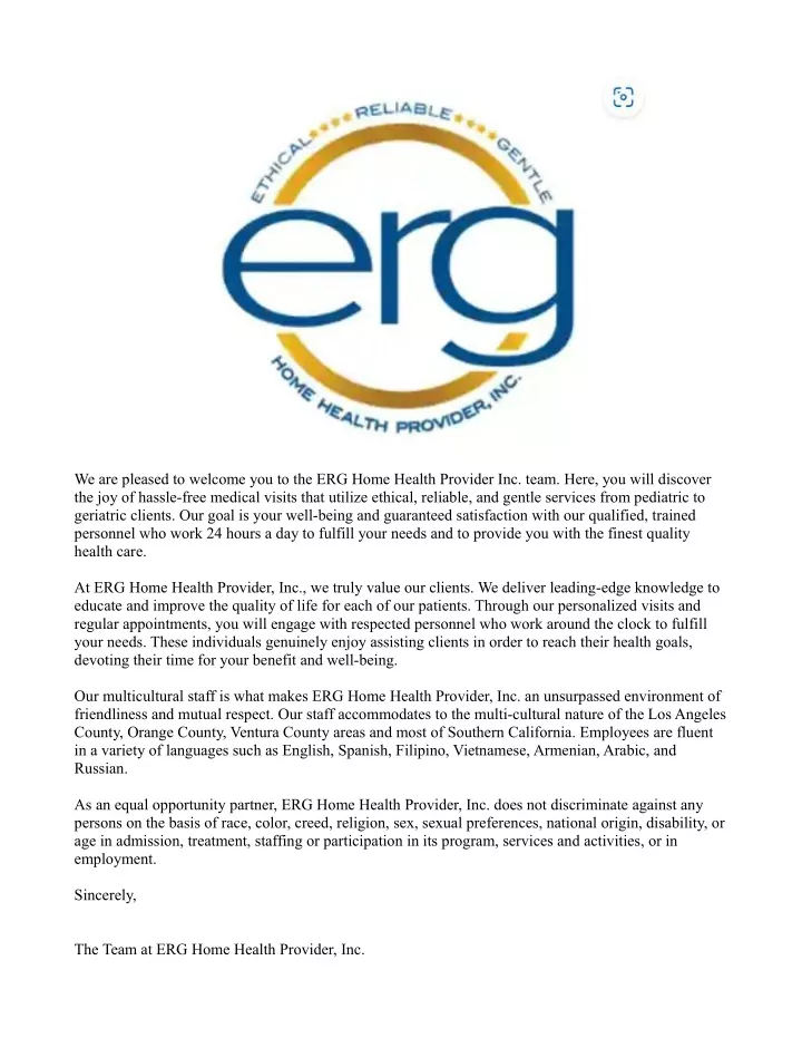 we are pleased to welcome you to the erg home