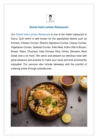 Upto 10% Offer at Shanti Indo Lankan Restaurant - Order now