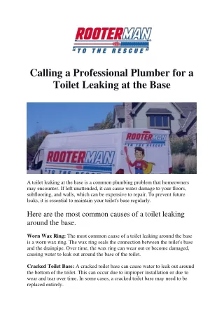 Calling a Professional Plumber for a Toilet Leaking at the Base