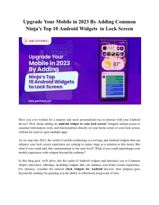 Upgrade Your Mobile in 2023 By Adding Common Ninja’s Top 10 Android Widgets to L