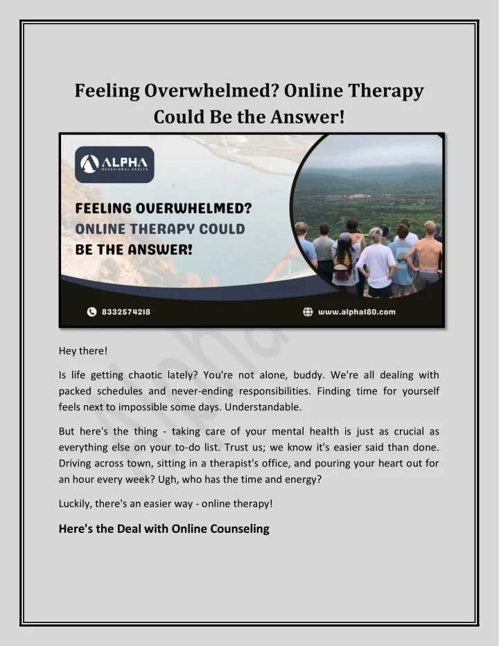 feeling overwhelmed online therapy could