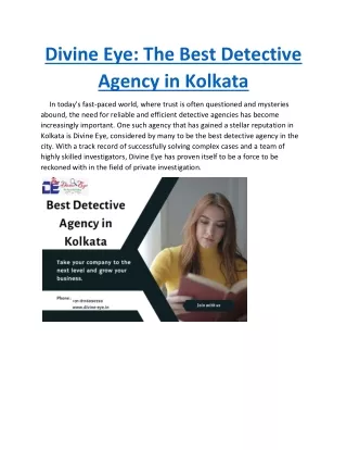 Divine Eye The Best Detective Agency in Kolkata