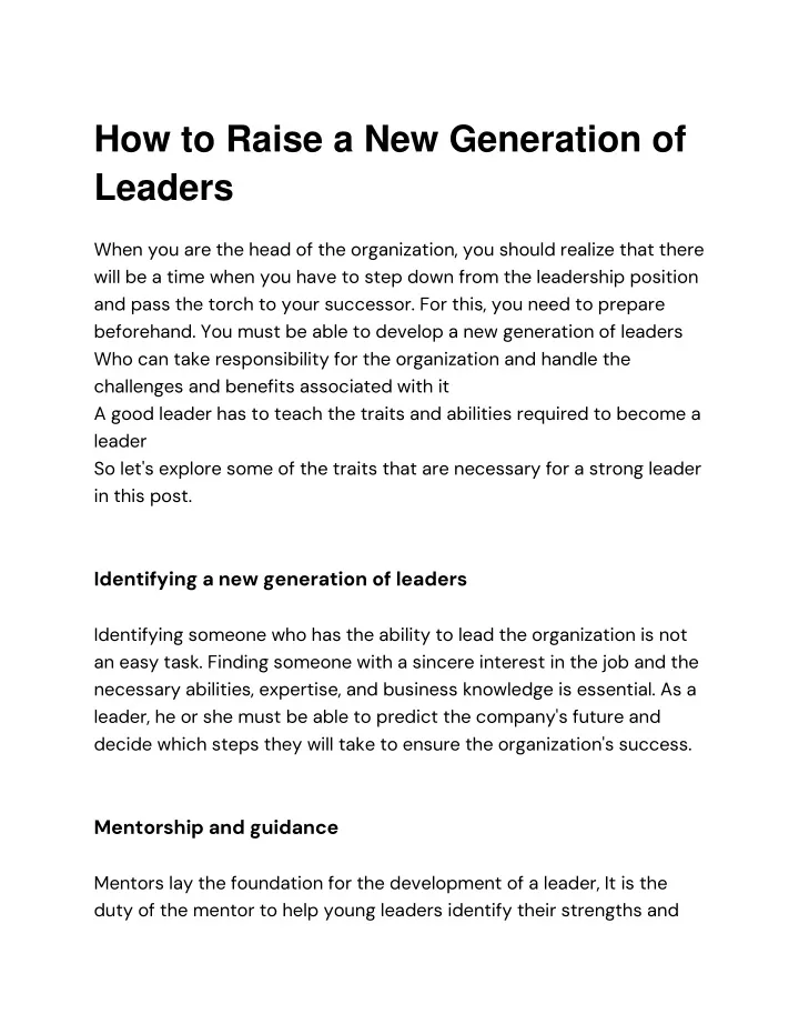 how to raise a new generation of leaders