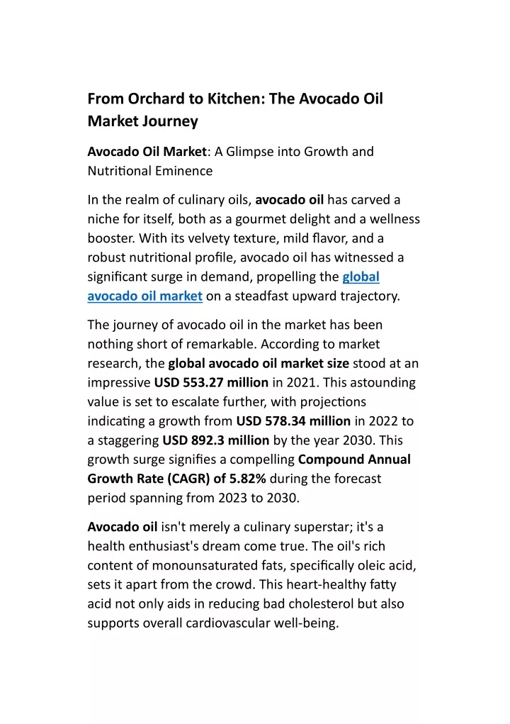 from orchard to kitchen the avocado oil market