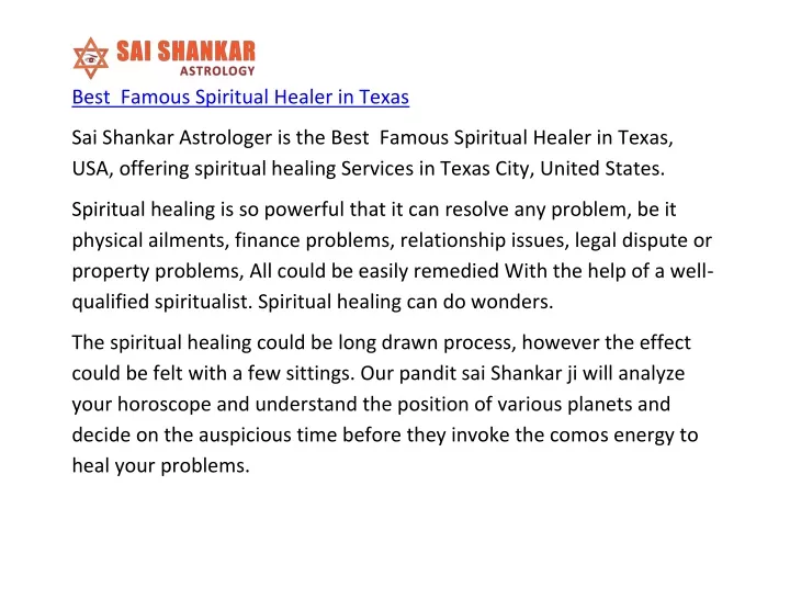 best famous spiritual healer in texas