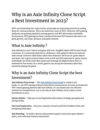 Why is an Axie Infinity Clone Script a Best Investment in 2023