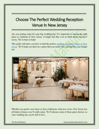 Choose The Perfect Wedding Reception Venue In New Jersey