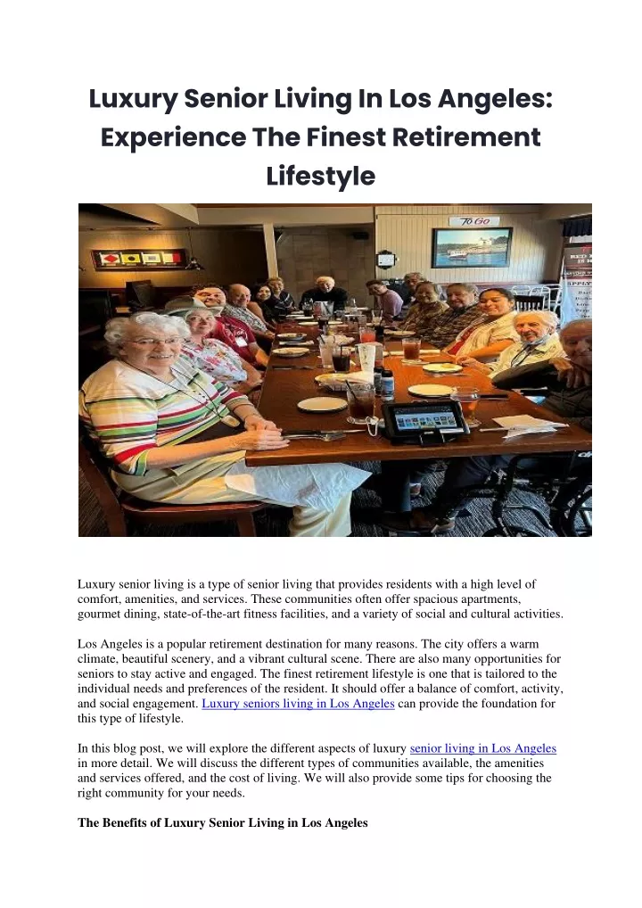 luxury senior living in los angeles experience