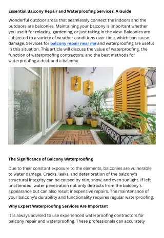 Essential Balcony Repair and Waterproofing Services A Guide