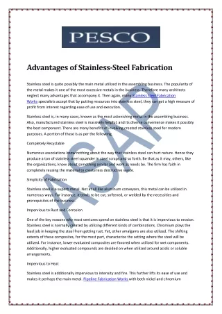 Advantages of Stainless-Steel Fabrication