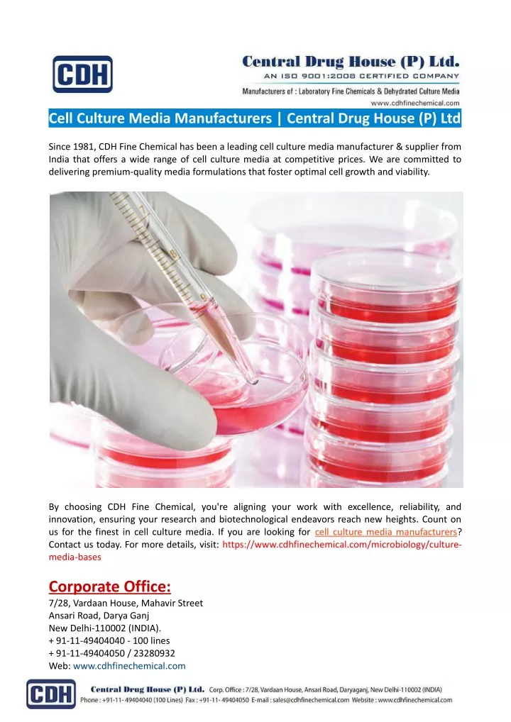 cell culture media manufacturers central drug