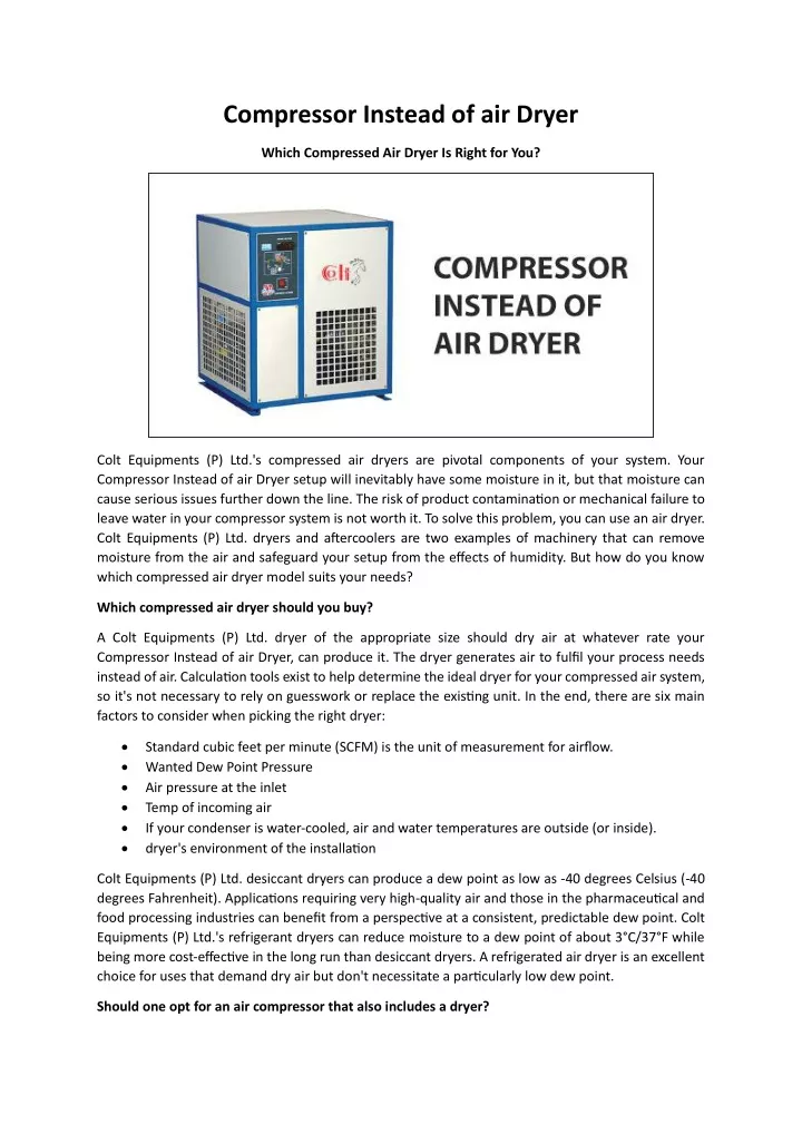 compressor instead of air dryer