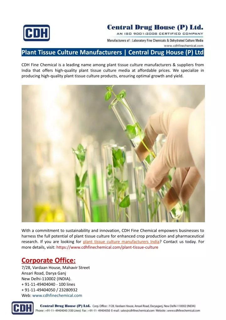plant tissue culture manufacturers central drug