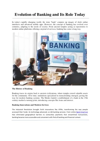evolution of banking and its role today in today