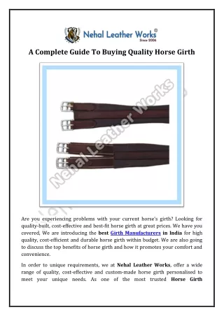 A Complete Guide To Buying Quality Horse Girth