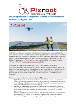 Elevating Disaster Management in India: Aerial Inspection Services