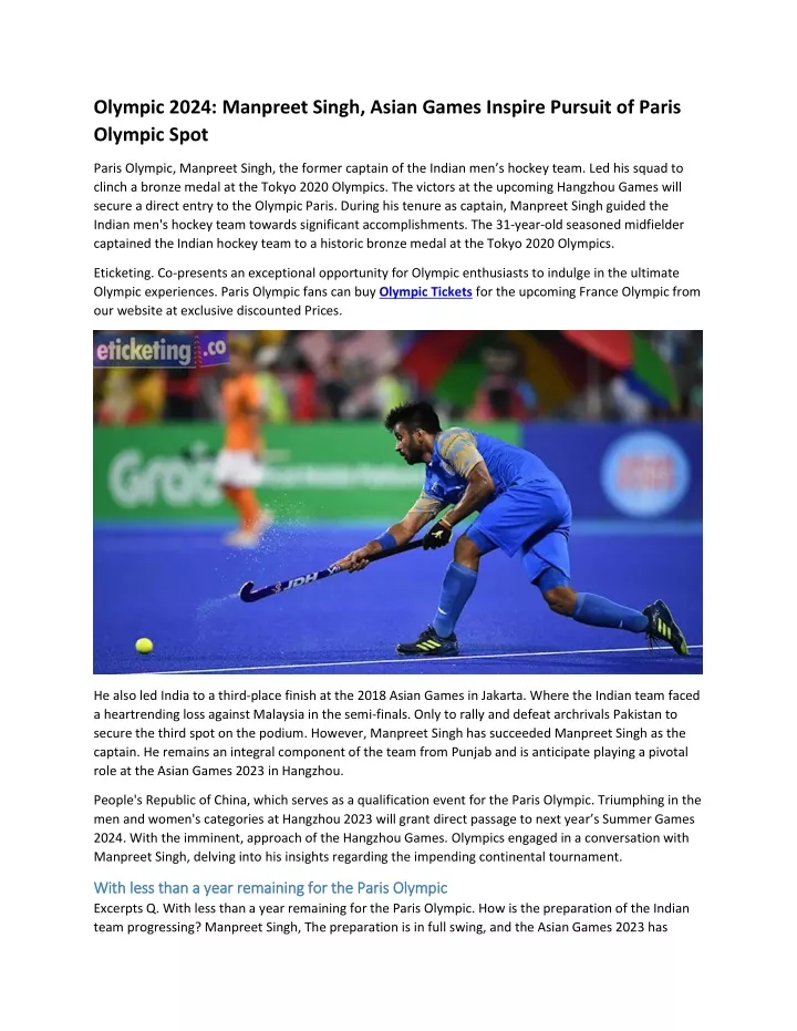 olympic 2024 manpreet singh asian games inspire