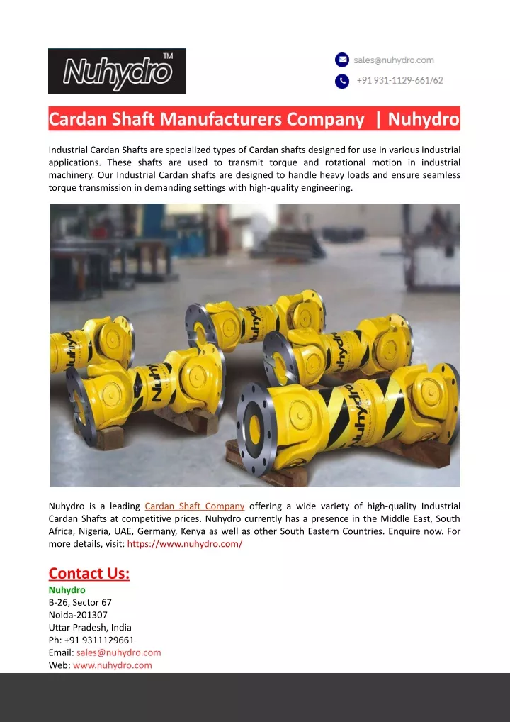 cardan shaft manufacturers company nuhydro