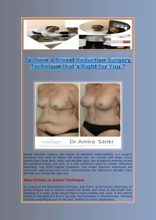 Is there a Breast Reduction Surgery Technique that's Right for You?