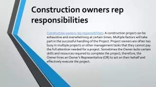 Construction owners rep responsibilities