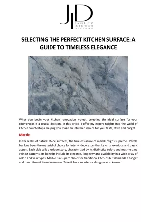 SELECTING THE PERFECT KITCHEN SURFACE A GUIDE TO TIMELESS ELEGANCE