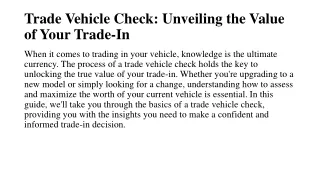 Trade Vehicle Check - Unveiling the Value of Your Trade In