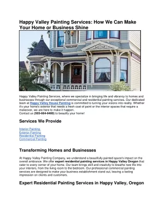 Affordable Happy Valley Painting Services