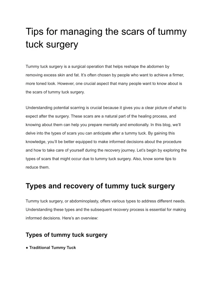 tips for managing the scars of tummy tuck surgery