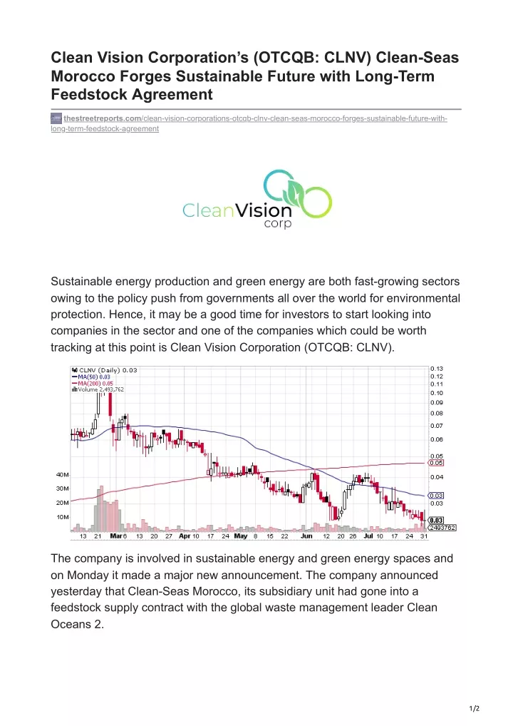 clean vision corporation s otcqb clnv clean seas